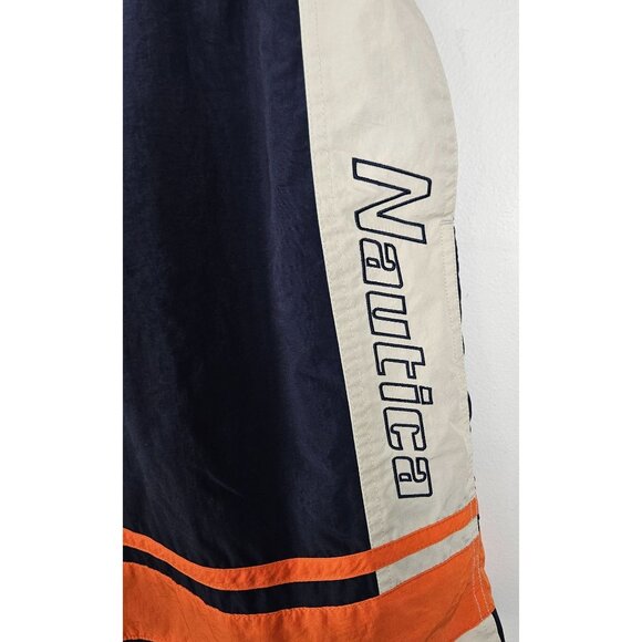 Nautica Mens XL Colorblock Pocket Swim Shorts Navy/Orange/Beige Mesh Lining - Picture 3 of 9